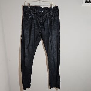 True Religion Size 36 'Ricky' Charcoal Black Cordoroy Jeans Straight Relaxed Fit